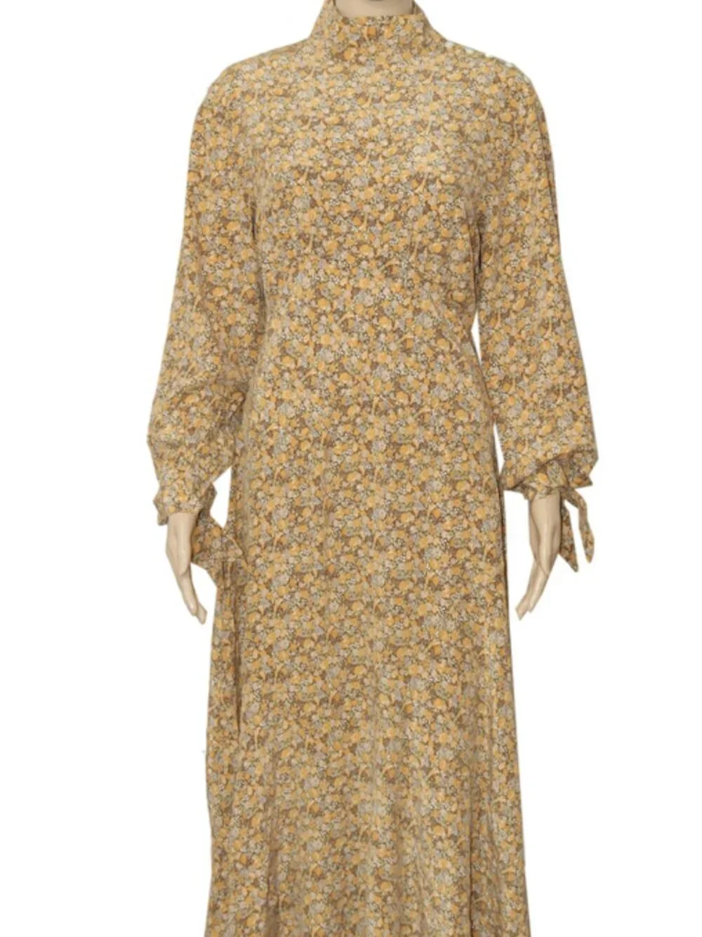 Doen Alda Dress in Lady Emma Floral Printed Long Sleeve Pleated Silk Maxi M